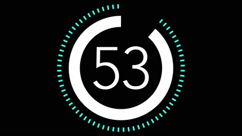 60 sec (1 min) dashed line circle countdown timer. Turquoise and White on Black Video stock 218214391
