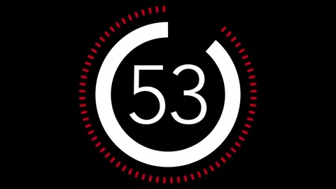 60 sec (1 min) dashed line circle countdown timer. Red and White on Black bg Stock Footage 242557920