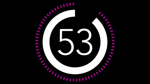 60 sec (1 min) dashed line circle countdown timer. Magenta and White on Black bg Stock Footage 263988564