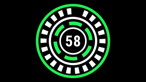 60-sec green and white gear-style countdown on black background Stock Footage 334100703