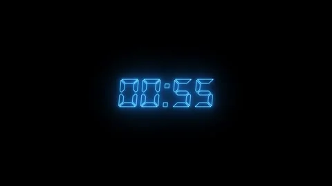 60 second futuristic neon blue digital countdown timer with glowing led. Video stock 338349079