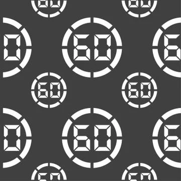 60 second stopwatch icon sign. Seamless pattern on a gray background. Vector 스톡 일러스트