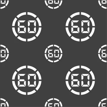 60 second stopwatch icon sign. Seamless pattern on a gray background. Vector Illustrazione stock