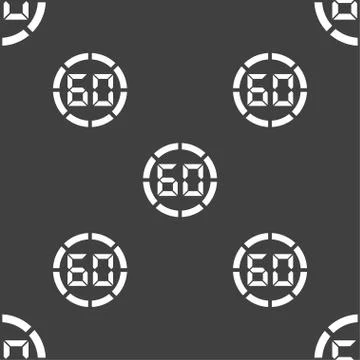 60 second stopwatch icon sign. Seamless pattern on a gray background. Stock Illustration