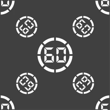 60 second stopwatch icon sign. Seamless pattern on a gray background. イラスト素材