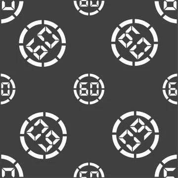 60 second stopwatch icon sign. Seamless pattern on a gray background. Stock Illustration
