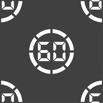 60 second stopwatch icon sign. Seamless pattern on a gray background. 스톡 일러스트