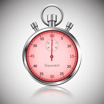 60 seconds. Silver realistic stopwatch with reflection. Vector. Stock Illustration