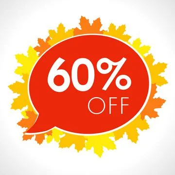 60 off on speech bubble in autumn leaf Stock Illustration
