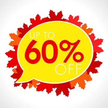 60 off on speech bubble in autumn red leaf Illustrazione stock