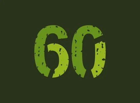 60 vector number made of grungy, grunge texture. Rubber stamp imprint style.  Stock Illustration