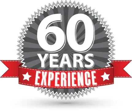 60 years experience retro label with red ribbon, vector illustration Stock Illustration