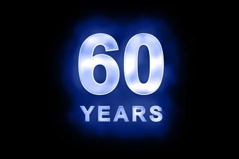 60 years in glowing white numbers on blue Stock Illustration