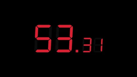 60.00s Countdown Timer – Large Seconds, Small Milliseconds, Red on Black Vídeo Stock 311795680