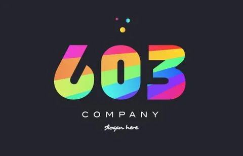 603 colored rainbow creative number digit numeral logo icon Stock Illustration