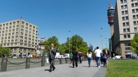 60fps lower angle time lapse view of pedestrians on the Palacio de la Moneda Stock Footage 98113688