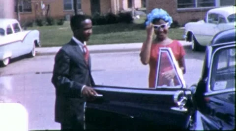 60s Boy Girl 1st DATE COUPLE TEEN Black African American Vintage Film Home Movie Stock Footage