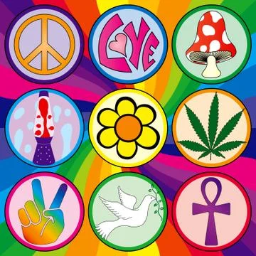 60s icons on a rainbow background Иллюстрация