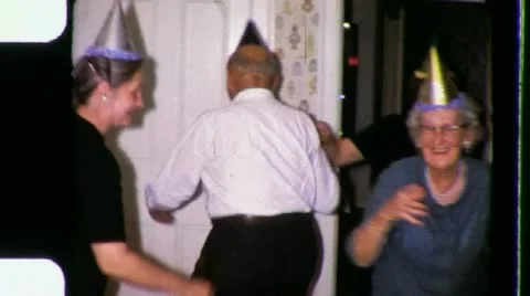 60s OLD PEOPLE Senior Dance Party Dancing Granny Grandpa Vintage Film Home Movie Stock Footage