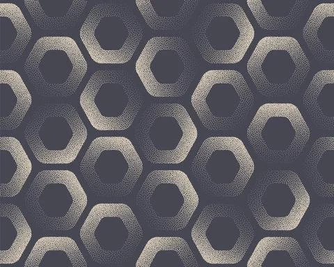 60s Retro Seamless Pattern Rounded Outline Hexagon Abstract Vector Background Stock Illustration