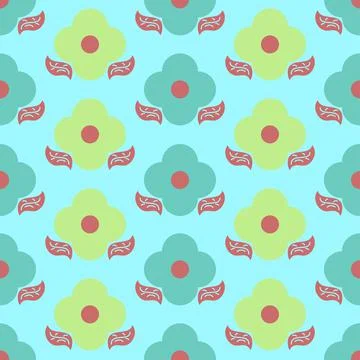 60s Style Floral Repeat Pattern With Decorative Leaves Stock Illustration