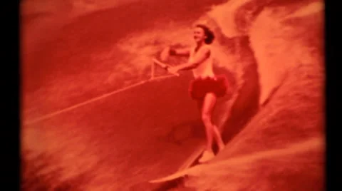 60's  vintage, Water skiing woman ,fancy Stock Footage