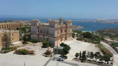 61 - Arial, Drone shot North part of Malta - Selmun Palace Stock Footage