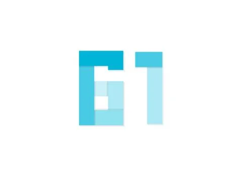 61 number, vector logo, paper cut desing font made of blue color tones .Isola Stock Illustration