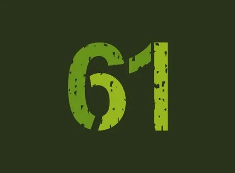 61 vector number made of grungy, grunge texture. Rubber stamp imprint style.  Stock Illustration