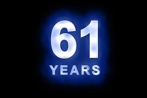 61 years in glowing white numbers on blue Stock Illustration