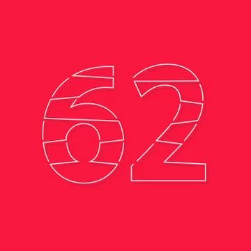 62 number, linear stroke font. Modern trendy, creative style design. For logo Stock Illustration