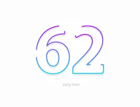 62 number, outline stroke gradient font. Trendy, dynamic creative style desig Stock Illustration