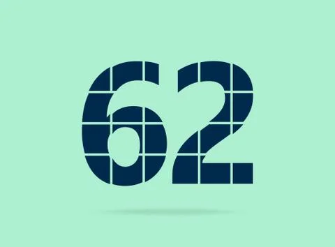 62 number, vector desing font.  Made of knife cut. For logo, brand label, des Stock Illustration