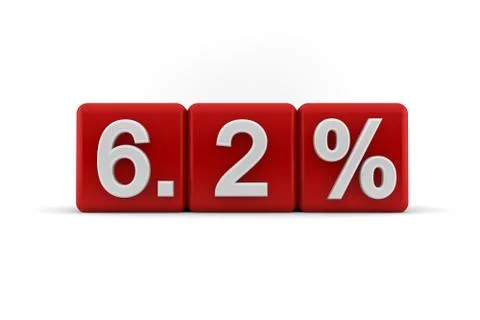 6.2 percent in white numbers on red cubes Stock Illustration