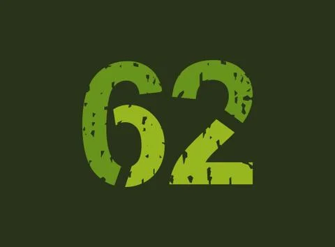 62 vector number made of grungy, grunge texture. Rubber stamp imprint style.  Stock Illustration