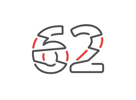 62 vector number. Modern trendy, creative style line design. For logo, brand  Stock Illustration