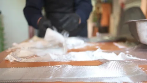 62 year old man working at the fiber workshop Stock Footage 122253632