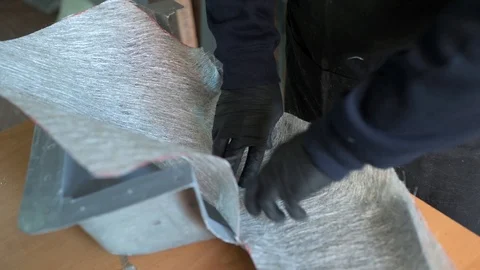 62 year old man working at the fiber workshop Stock Footage 122253662