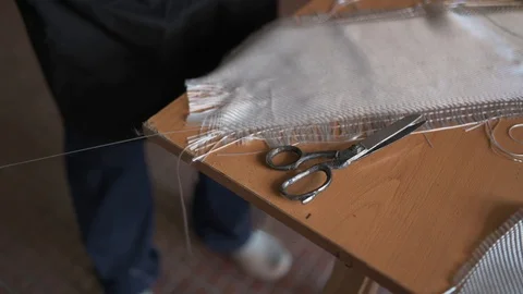 62 year old man working at the fiber workshop Stock Footage 122253809