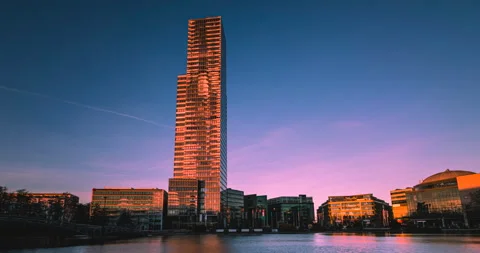 63. Day to night timelaps, Cologne Germany, Mediapark Stock Footage 145434335