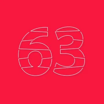 63 number, linear stroke font. Modern trendy, creative style design. For logo Stock Illustration