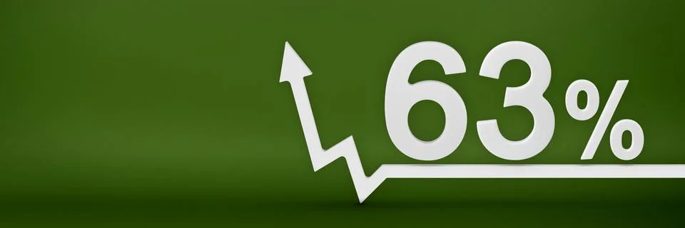 63 percent. The arrow on the graph points up. Rising prices, inflation, increase Stock Illustration