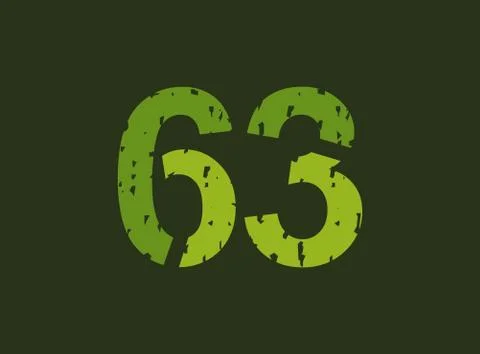 63 vector number made of grungy, grunge texture. Rubber stamp imprint style.  스톡 일러스트