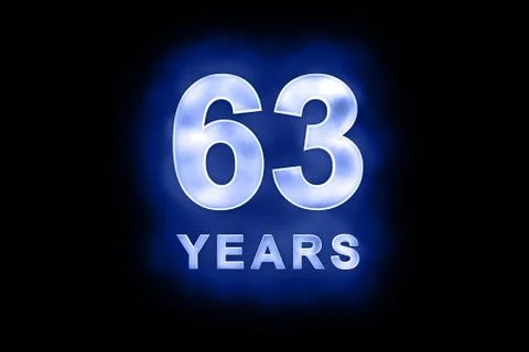 63 years in glowing white numbers on blue Stock Illustration
