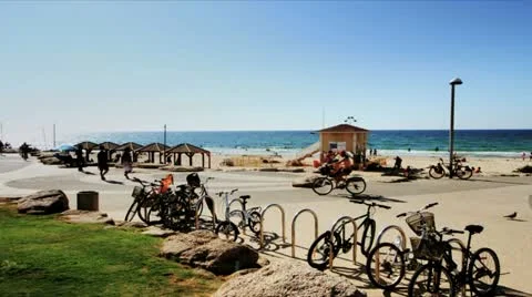 630 beach promenade in stop motion Stock Footage