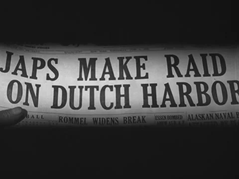 6/3/1942: 'Japs Make Raid on Dutch Harbor' headline Stock Footage 219444368
