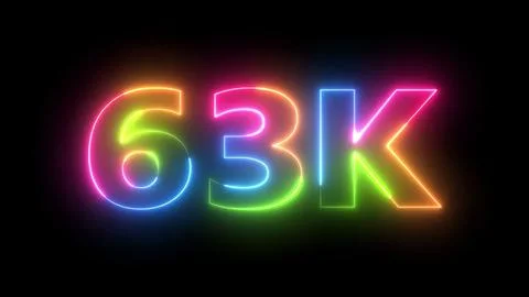 63K Neon Light Text Animated  Digital Count Celebration Success Vivid Color.. Stock Illustration