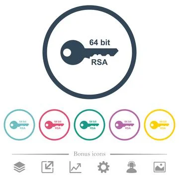 64 bit rsa encryption flat color icons in round outlines Stock Illustration