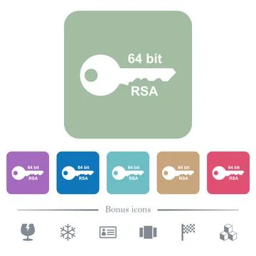 64 bit rsa encryption flat icons on color rounded square backgrounds Stock Illustration