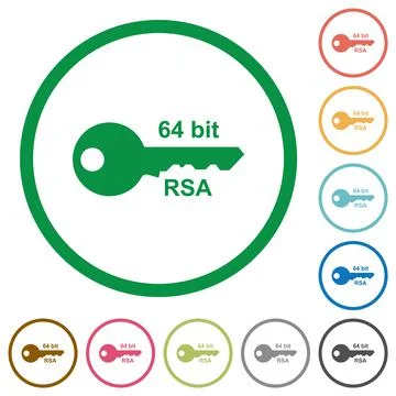 64 bit rsa encryption flat icons with outlines Stock Illustration